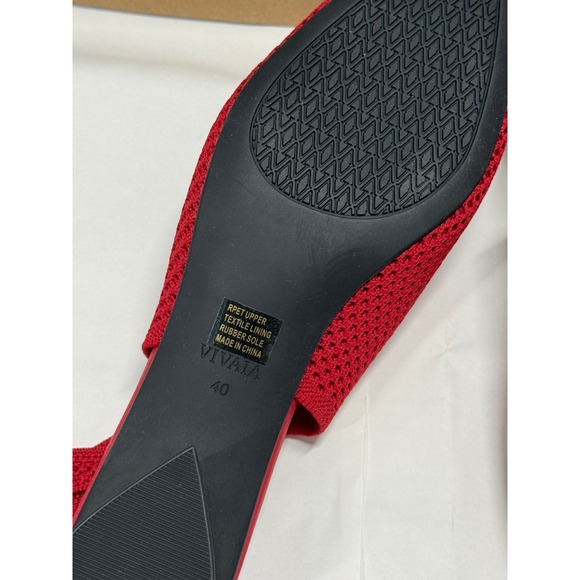 VIVAIA Slingback Pumps Knit Pointed Toe Block Heel Red Shoes size EU/40 US/9 - Picture 11 of 11